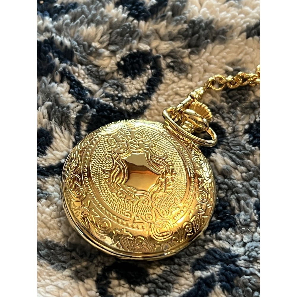Colibri London Quartz Pocket Watch Gold Tone Roman Numerals Day Date Vtg W Box - Picture 5 of 9